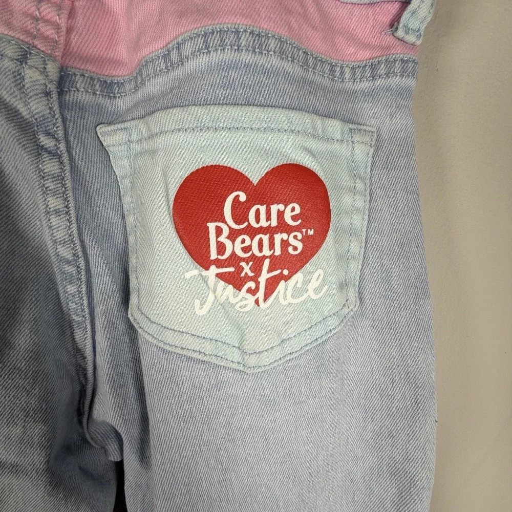 Justice Care Bears Jeans‎ 12Y Flare Leg Colorblock Pastel Y2K Light Wash